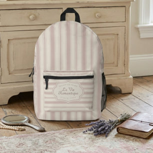 Vintage Rose & Cream Striped French Country Printed Backpack