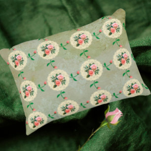 Vintage Rose Doily Green Damask Accent Pillow