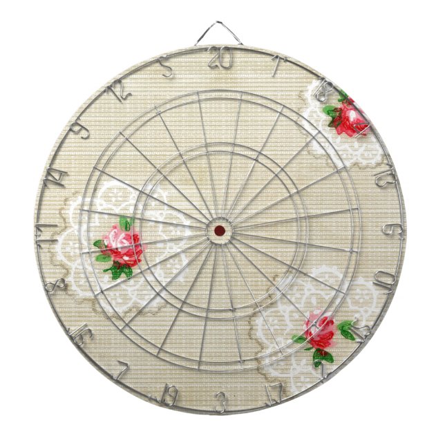 Vintage Rose Doily Wallpaper Dartboard (Front)