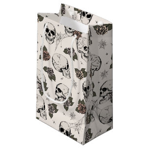 Vintage Rose Elegant Dark Halloween Skull Small Gift Bag