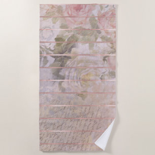 Vintage Rose Ephemera Floral Watercolor Beach Towel