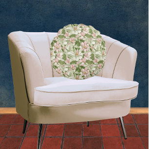 Vintage rose et blanc Magnolias Coussin rond