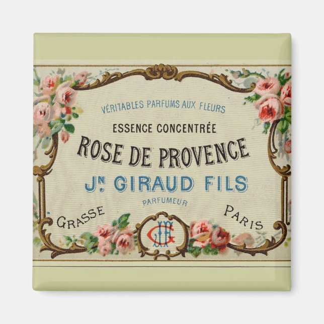 Vintage Rose Étiquette Paris Fridge Magnet (Devant)