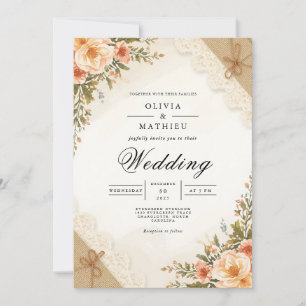 Vintage Rose Floral Arch Wedding Invitation