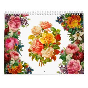 Vintage Rose Floral Art    Retro Botanical Flowers Calendar