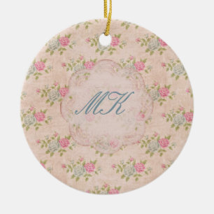 Vintage Rose Floral Ceramic Ornament