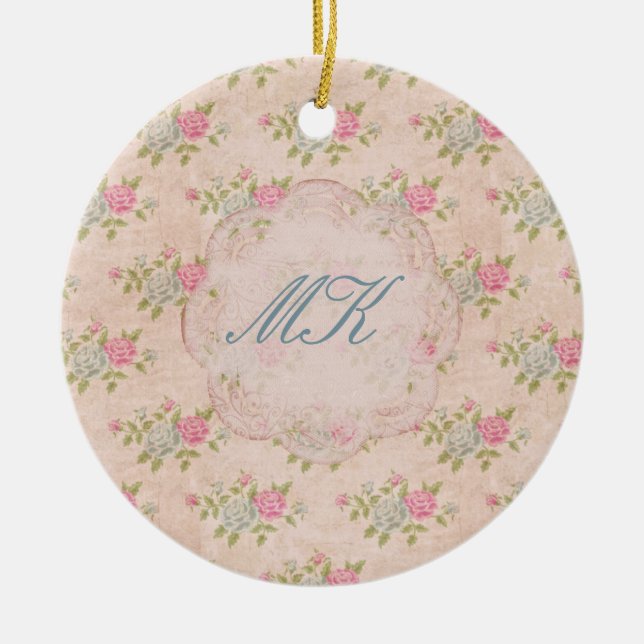 Vintage Rose Floral Ceramic Ornament (Front)