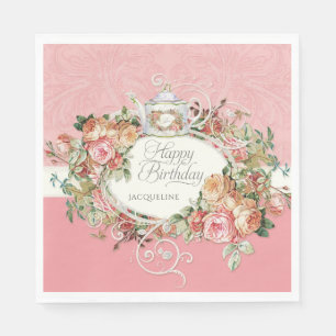 Vintage Rose Floral Elegant Tea Birthday Party Napkin