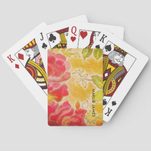 Vintage Rose Floral Feminine Watercolor With Name Playing Cards