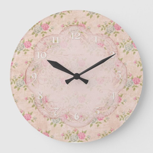 Vintage Rose Floral Large Clock (Front)