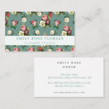 Vintage Rose Floral Loyalty Card Sage Green