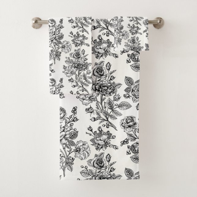 Vintage Rose Floral Pattern Bath Towel Set (Insitu)