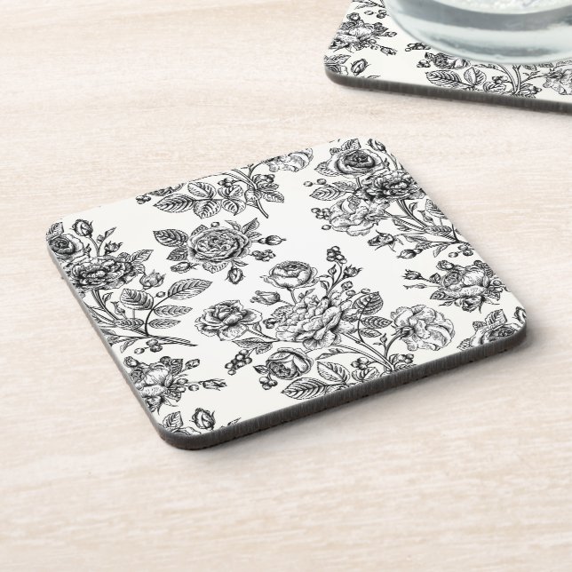 Vintage Rose Floral Pattern Coaster (Left Side)