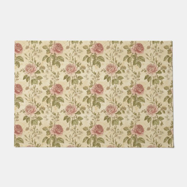 Vintage Rose Floral Pattern Doormat (Front)