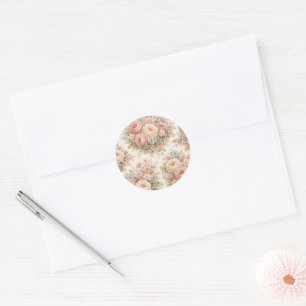 Vintage Rose Floral Pattern Elegant Pastel Classic Round Sticker