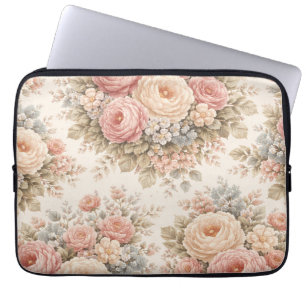 Vintage Rose Floral Pattern Elegant Pastel Laptop Sleeve
