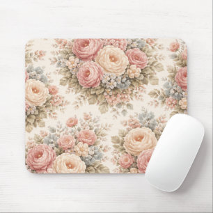 Vintage Rose Floral Pattern Elegant Pastel Mouse Pad