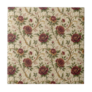 Vintage Rose Floral Pattern - Flower Design Art Tile