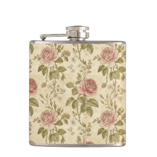 Vintage Rose Floral Pattern Hip Flask
