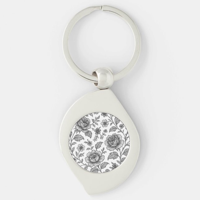 Vintage Rose Floral Pattern  Keychain (Front)