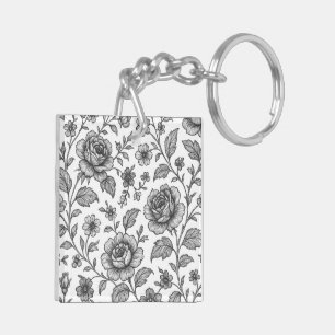 Vintage Rose Floral Pattern Keychain
