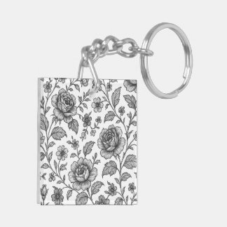 Vintage Rose Floral Pattern Keychain