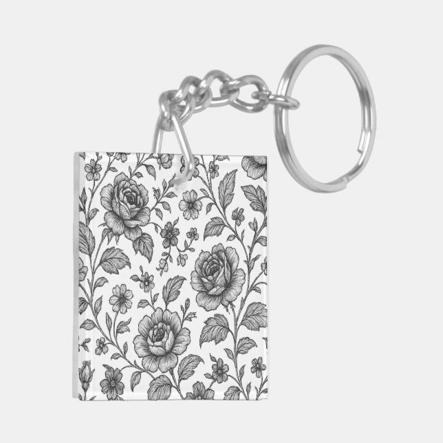 Vintage Rose Floral Pattern  Keychain (Back Left)