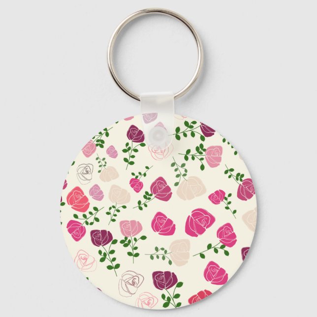 Vintage rose floral pattern keychain (Front)