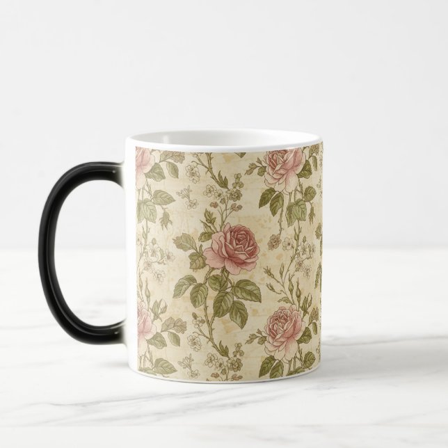 Vintage Rose Floral Pattern Magic Mug (Left)