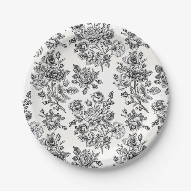 Vintage Rose Floral Pattern Paper Plate (Front)