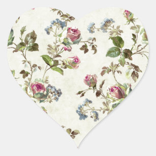 Vintage Rose  Floral Pattern Shabby chic Heart Sticker
