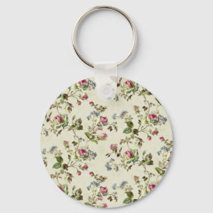 Vintage Rose Floral Pattern Shabby chic Keychain