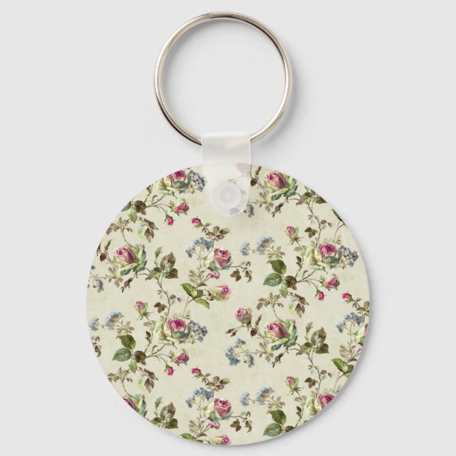 Vintage Rose  Floral Pattern Shabby chic Keychain (Front)