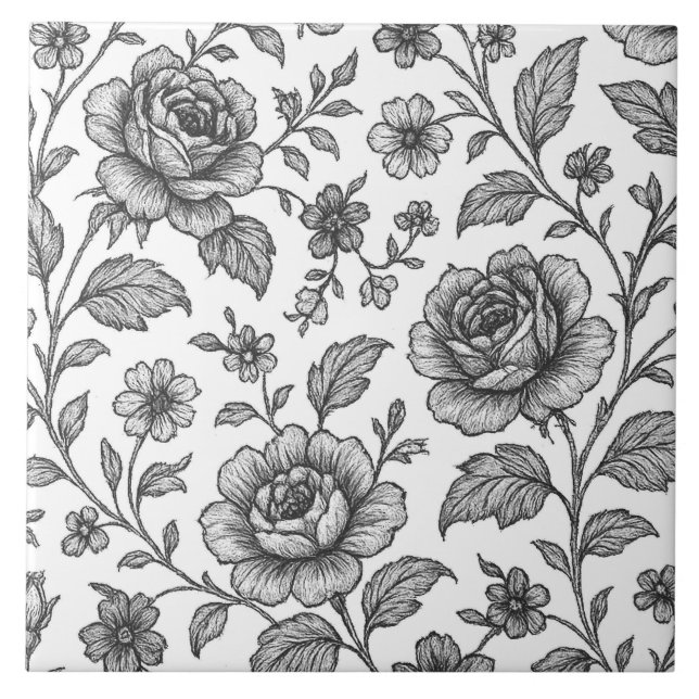 Vintage Rose Floral Pattern  Tile (Front)