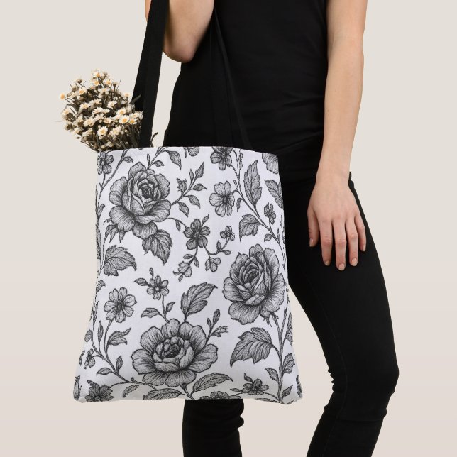 Vintage Rose Floral Pattern  Tote Bag (Close Up)