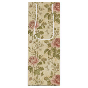 Vintage Rose Floral Pattern Wine Gift Bag