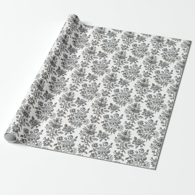 Vintage Rose Floral Pattern Wrapping Paper (Unrolled)