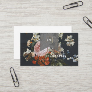 Vintage Rose Floral Ribbon Carte de visite noir