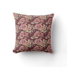Vintage Rose Floral Throw Pillow