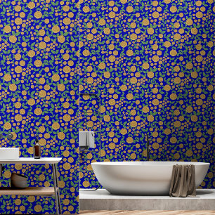 Vintage Rose Floral Yellow and Blue Pattern  Wallpaper