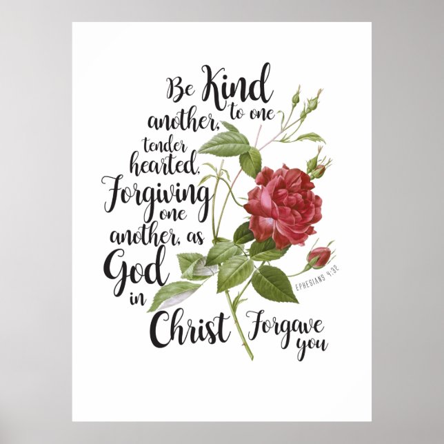 Vintage Rose flower illustrated with bible verse Poster (Front)