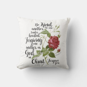 Vintage Rose flower illustrated with bible verse  Throw Pillow