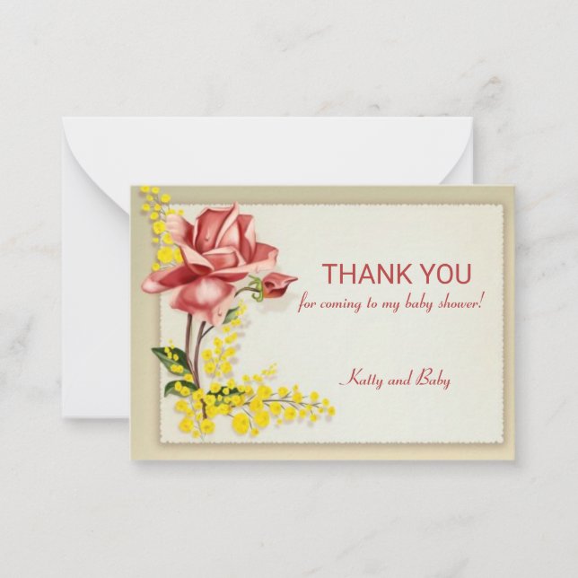 Vintage Rose Flower Thank You Card (Front)