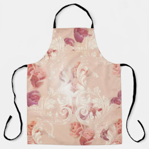 Vintage rose flowers and baroque ornaments pattern apron