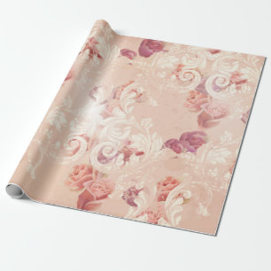 Vintage rose flowers and baroque ornaments pattern wrapping paper