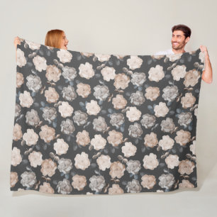 Vintage Rose Flowers Grey Grey Pattern Fleece Blanket