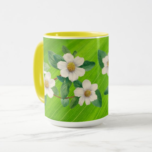 Vintage Rose Flowers Yellow Green Mug Cup (Front Left)