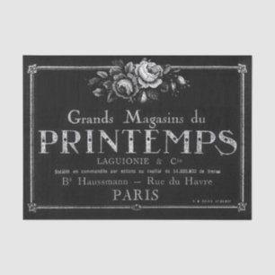 Vintage Rose French Typography Black Decoupage Tissue Paper