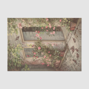Vintage Rose Garden Cottage Bird Doorway Decoupage Tissue Paper