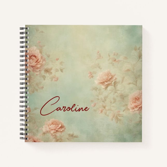 Vintage rose garden dreamy floral journal notebook (Front)